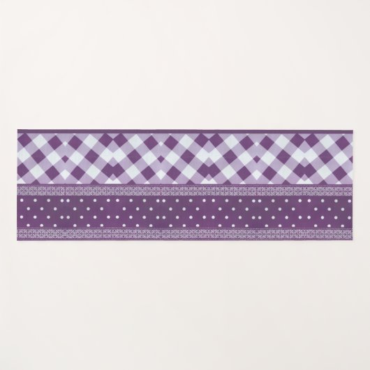 Paarse Witte Geruite Polka Dot Floral Damask Art Yogamat (Voorkant (horizontaal))