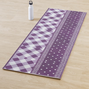 Paarse Witte Geruite Polka Dot Floral Damask Art Yogamat