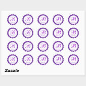 Paarse witte geschulpte cirkel monogram dank u ronde sticker (Vel)