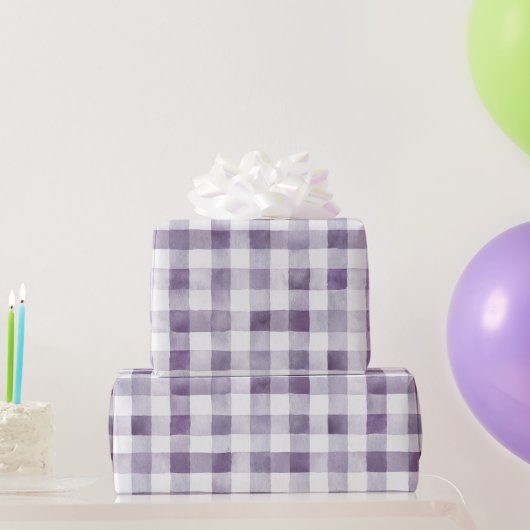 Paarse Witte Gestreepte Plaid Verjaardag Cadeaupapier (Feestgeschenken)