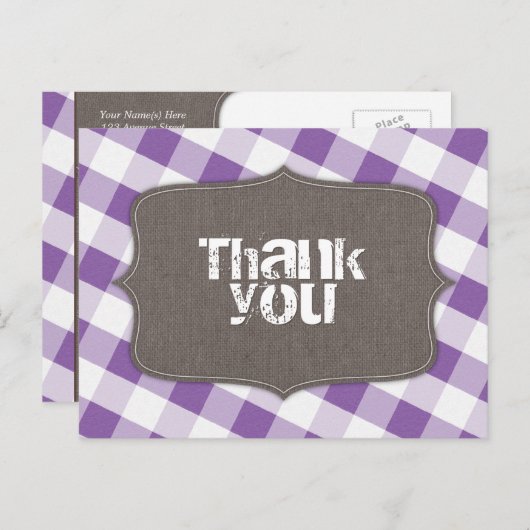 Paarse & Witte Gingham Canvas Dank u Briefkaarten (Voorkant / Achterkant)