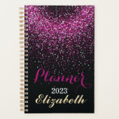 Paarse witte glitter monogram naam 2023 planner (Voorkant)