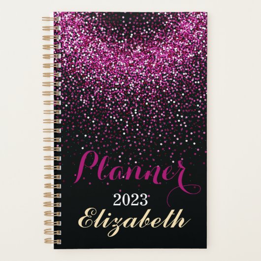 Paarse witte glitter monogram naam 2023 planner (Voorkant)