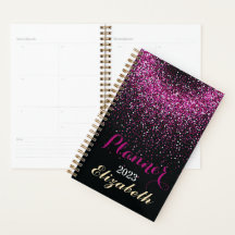 Paarse witte glitter monogram naam 2023 planner