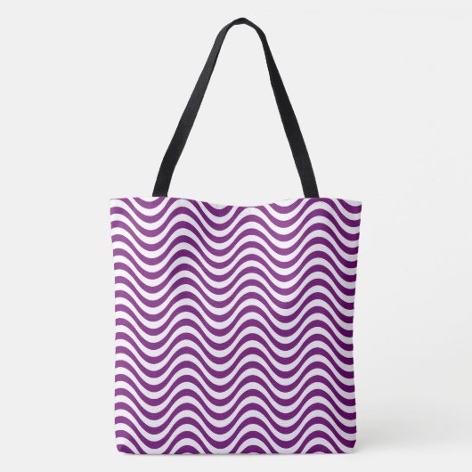 Paarse witte golvende strepen psychedelische hypno tote bag (Achterkant)