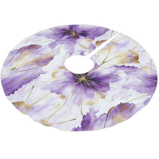 Paarse Witte Gouden Abstracte Iris Bloem Kerstboom Rok (Gekanteld)