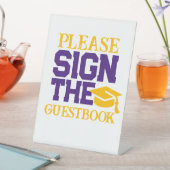 Paarse, Witte & Gouden Gastenboek Afstuderen Tafel Reclamebord Met Voetstuk (Insitu)