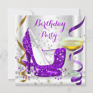 Paarse Witte Gouden Glitter Hoge Hakken Champagne  Kaart