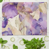 Paarse Witte Gouden Iris Bloem Abstract Theedoek (Gevouwen)