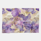 Paarse Witte Gouden Iris Bloem Abstract Theedoek (Horizontaal)