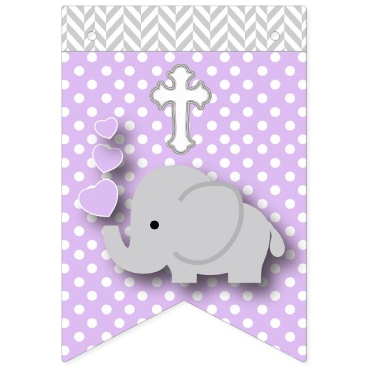 Paarse, witte grijze 🐘 olifant Baby - Baptisme Vlaggetjes (Eerste vlag)