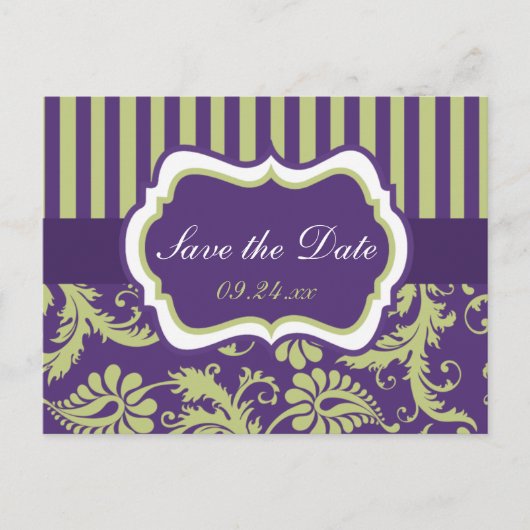 Paarse, Witte, Groene Damask Sla de Datum Kaart op (Voorkant)
