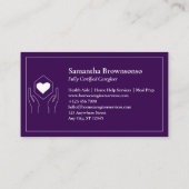 Paarse Witte Hand Hart Minimale Verzorger Visitekaartje (Achterkant)