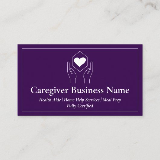 Paarse Witte Hand Hart Minimale Verzorger Visitekaartje (Voorkant)
