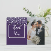 Paarse & Witte Hangende Lichten Foto Bedankkaart (Staand voorkant)