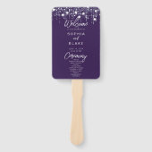 Paarse & Witte Hangende Lichten Huwelijksprogramma Handwaaier (Voorkant)