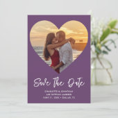 Paarse & Witte Hart Knipsel Huwelijksfoto Save The Date (Staand voorkant)