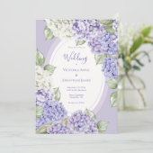 Paarse Witte Hortensia Bloem Bruiloft Kaart (Staand voorkant)
