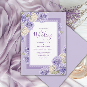 Paarse Witte Hortensia Bloemen Bruiloftsinvitaties Kaart