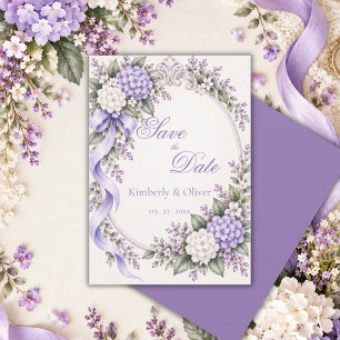 Paarse Witte Hortensia Elegante Bruiloft Save The Date
