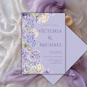 Paarse Witte Hortensia's Elegante Moderne Bruiloft Kaart