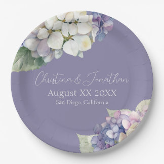 Paarse & Witte Hydrangea Bloemen op Lavendel Papieren Bordje