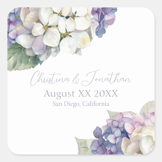 Paarse & Witte Hydrangea Bloemen Vierkante Sticker (Voorkant)