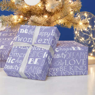 Paarse witte Inspirerend woorden kerst Cadeaupapier