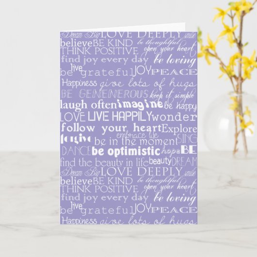 Paarse witte Inspirerend woorden kerst Kaart (Gele Bloem)