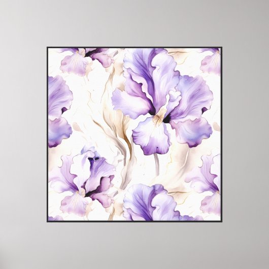 Paarse witte irisbloemen canvas afdruk (Voorkant)