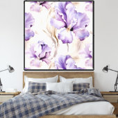 Paarse witte irisbloemen canvas afdruk (Insitu (Slaapkamer))