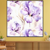 Paarse witte irisbloemen canvas afdruk (Insitu (Woonkamer))