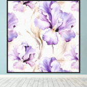 Paarse witte irisbloemen canvas afdruk (Insitu (Houten vloer))