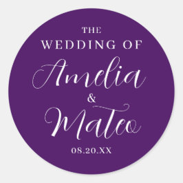 Paarse witte kalligrafie Bindende envelop Ronde Sticker