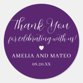 Paarse witte kalligrafie Weddenschap Ronde Sticker