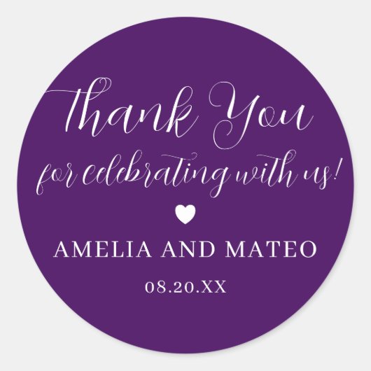 Paarse witte kalligrafie Weddenschap Ronde Sticker (Voorkant)