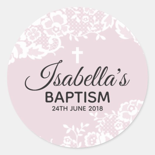 Paarse Witte Kant doopsel Sticker (Voorkant)