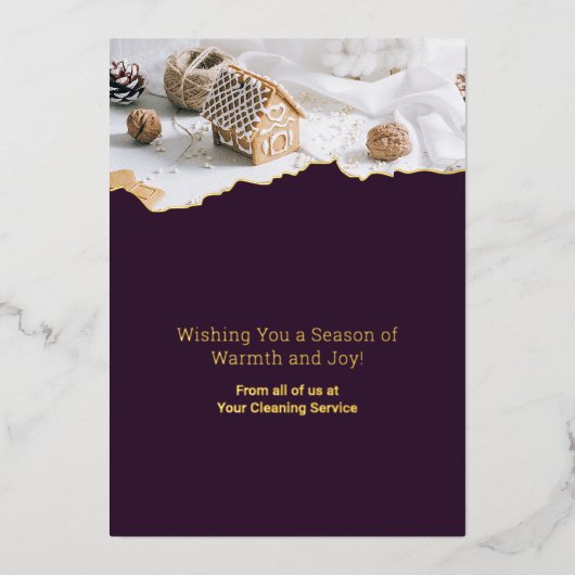 Paarse Witte Kerst Afbeelding Folie Vakantie Kaart (Voorkant)