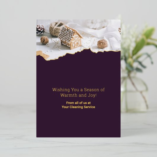 Paarse Witte Kerst Afbeelding Folie Vakantie Kaart (Staand Voorkant)