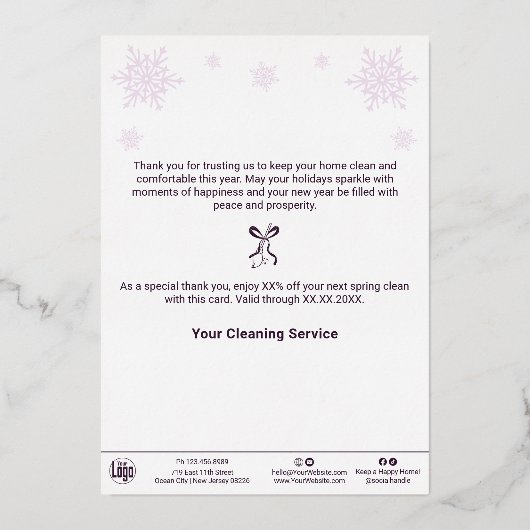 Paarse Witte Kerst Afbeelding Folie Vakantie Kaart (Achterkant)