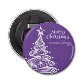 Paarse witte kerstboom feest button flesopener (Voorkant)