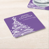 Paarse witte kerstboom feest kartonnen onderzetters (Schuin)