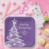 Paarse witte kerstboom feest papieren bordje (Feest)