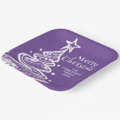 Paarse witte kerstboom feest papieren bordje (Gebogen)