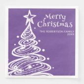 Paarse witte kerstboom kerstfeest servet (Voorkant)