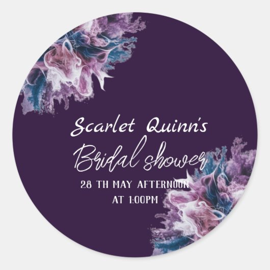 Paarse witte kleur explosie bruidsmeisjesfeest ronde sticker (Voorkant)