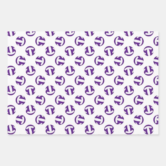 paarse witte kleur thema kinder tiener volleybal inpakpapier vel (Voorkant 3)