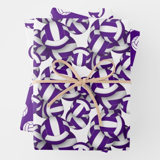 paarse witte kleur thema kinder tiener volleybal inpakpapier vel (In situ)