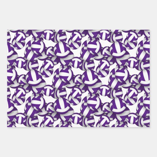 paarse witte kleur thema kinder tiener volleybal inpakpapier vel (Voorkant)