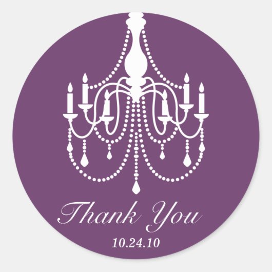 Paarse witte kroonluchter dank u ronde sticker (Voorkant)